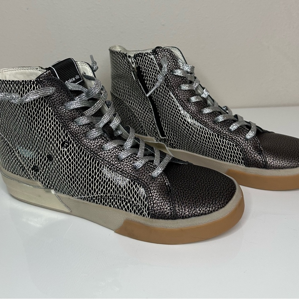 Dolce Vita Metallic Black & Silver High-Top Sneakers
